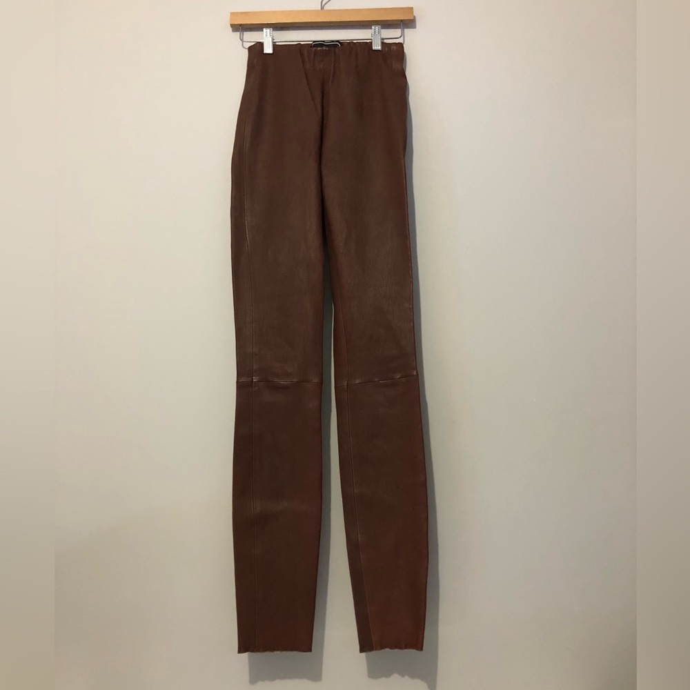 By Malene Birger 100% Lamb Leather Brown Elastic Waist Pants Size 34 Women’s 4